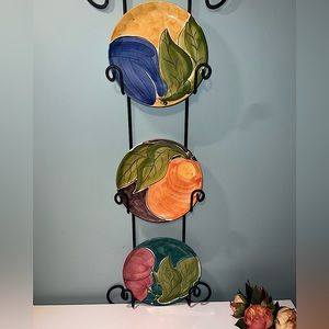 New Alcobaca Portugal Hand Painted Plates Set of 3